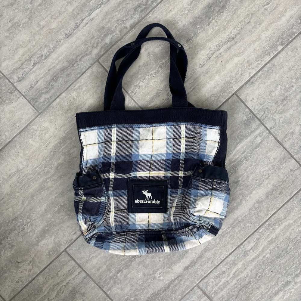 Vintage Y2K Abercrombie Reversible Blue Plaid Tote Bag Y2K!